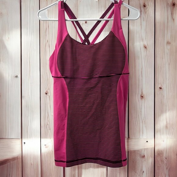 Lululemon‎ Energy Tank Top Crisscross Back Shelf Bra Pink/Purple Striped  Size S - Picture 1 of 8
